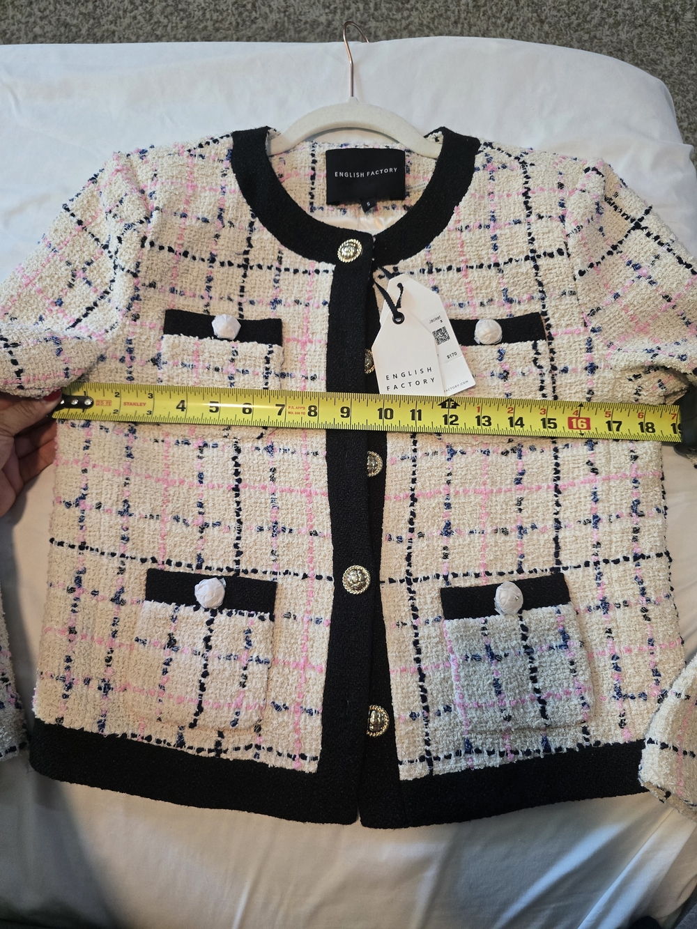 NWT English Factory Tweed Blazer Jacket With Gold Buttons - Picture 15 of 16